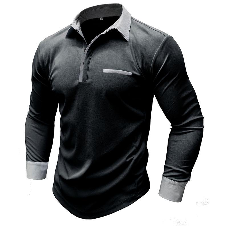 Men's Casual Long Sleeve Contrast Collar Polo Shirt 65277715X