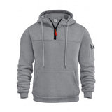 Men's Casual Solid Color Multi-Pocket Half-Zip Hooded Long Sleeve Sweatshirt 12108131Y