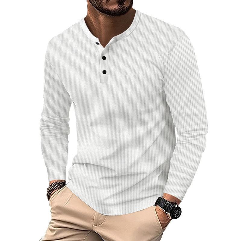 Men's Solid Color Waffle Henley Collar Long Sleeve Casual T-shirt 25467066Z