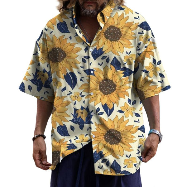 Men's Hawaiian Sunflower Lapel Short Sleeve Shirt 34982722TO