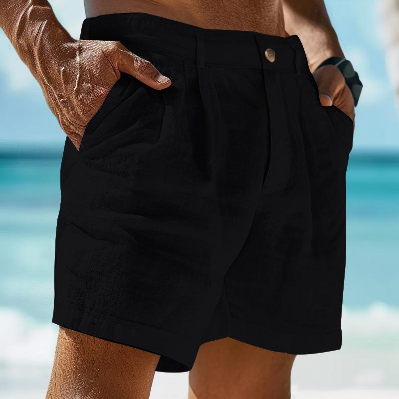 Herren Leinen Einfarbig Sommer Shorts Strand Shorts 61078937X