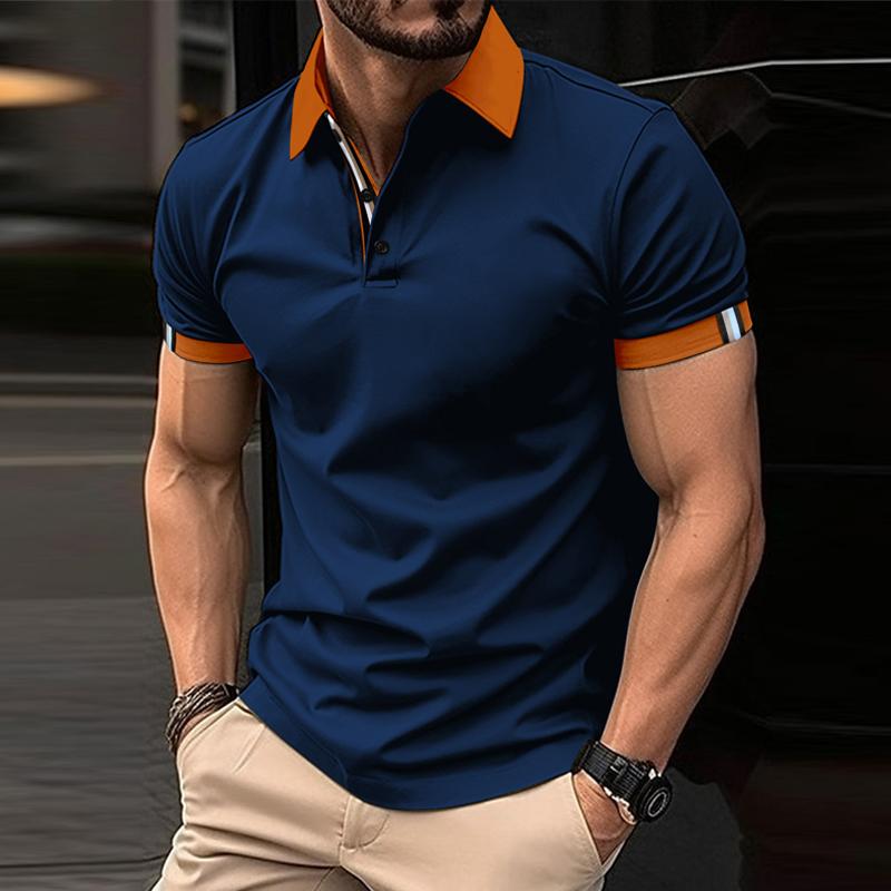 Men's Casual Color Block Lapel Short Sleeve Polo Shirt 37314110Y