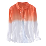 Men's Cotton and Linen Long-sleeved Color-block Lapel Shirt 58196240X