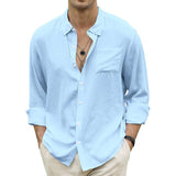 Men's Casual Lapel Linen Long Sleeve Shirt 21204935M