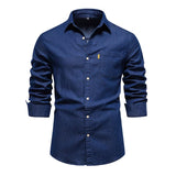 Men's Solid Color Casual Long Sleeve Denim Shirt 04585053X