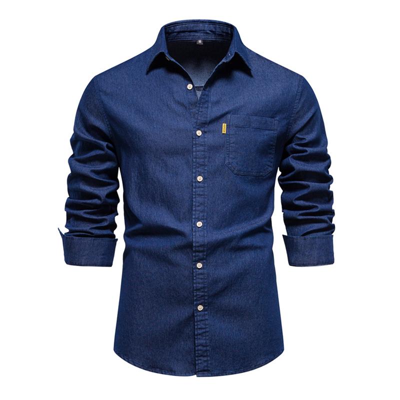 Men's Solid Color Casual Long Sleeve Denim Shirt 04585053X