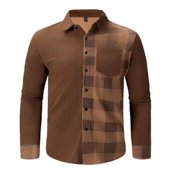 Men's Vintage Color Block Lapel Long Sleeve Shirt 33418671X