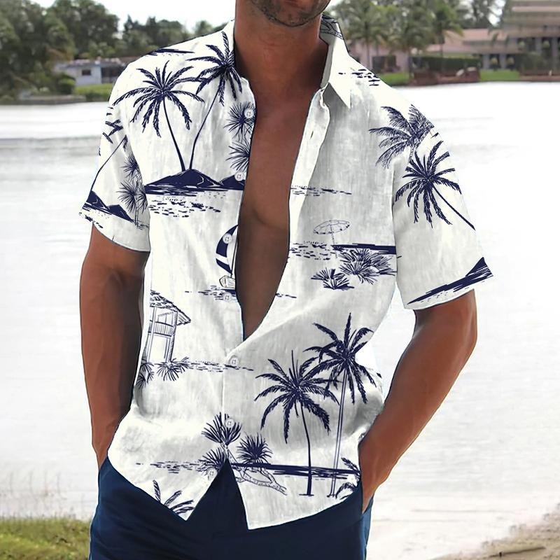 Men's Printed Hawaiian Lapel Short Sleeve Shirt 68266192X