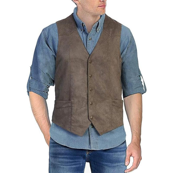 Men's Vintage Solid Color V Neck Single Breasted Vest 36965508X