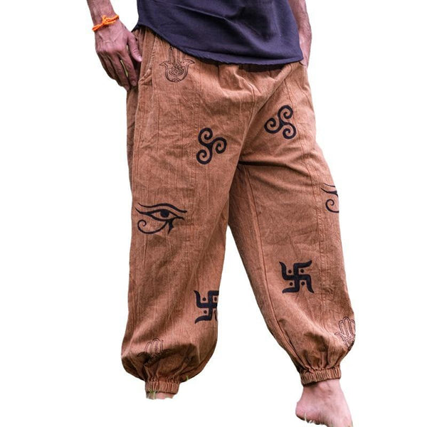 Men's Ethnic Pattern Printed Elastic Waist Cinch Trousers 78107980Z