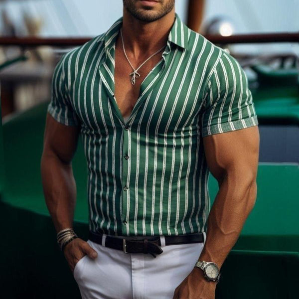 Men's Casual Striped Colorblock Short Sleeve Shirt 09236088TO
