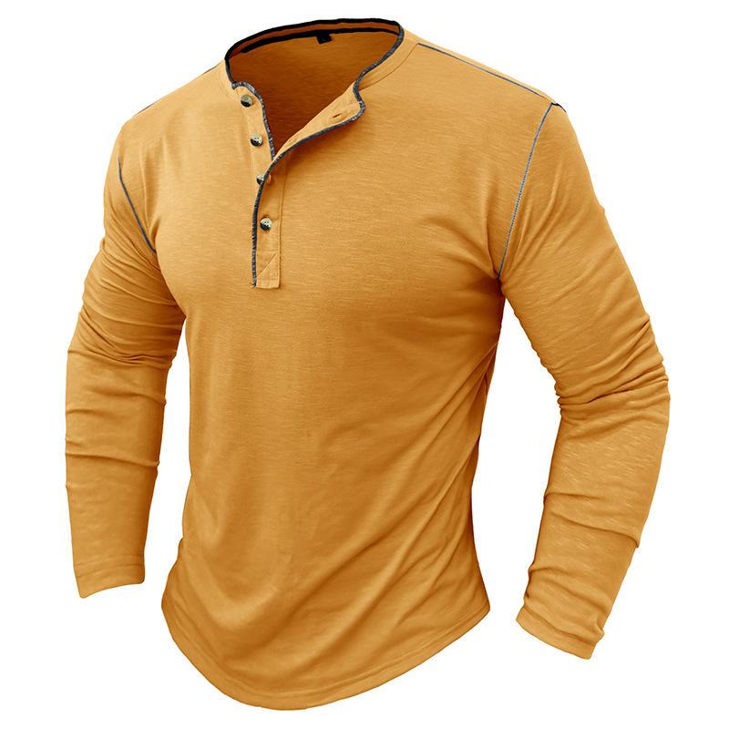 Men's Contrast Color Button Henley Neck Long Sleeve T-Shirt 77718830Y