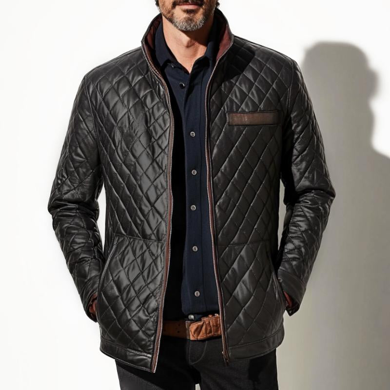 Men's Vintage Casual Quilted Patchwork Pocket Zipper Coat 93717756TO