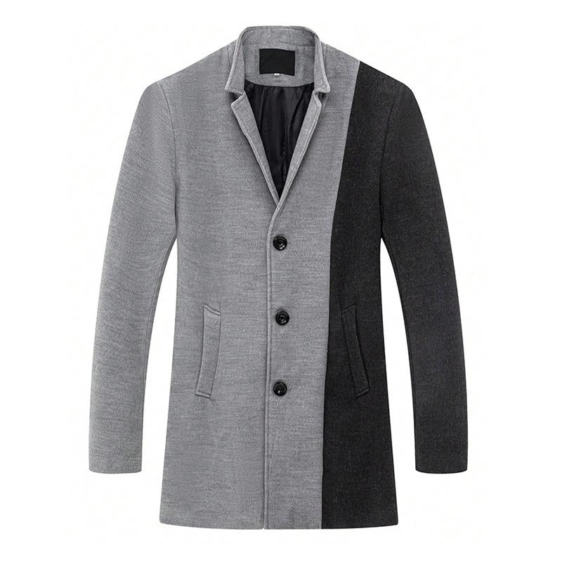 Men's Colorblock Single-Breasted Casual Mid-Length Coat 42794385X