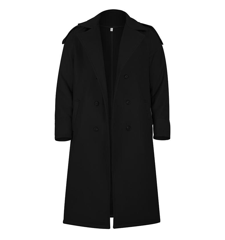 Men's Turn-down Collar Double Breasted Solid Long Coat 63857145Z