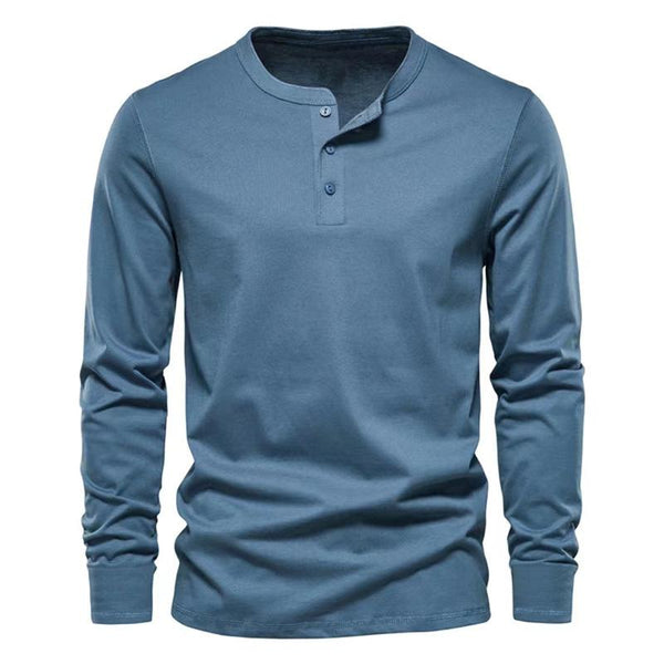 Men's Solid Henley Collar Long Sleeve Sports Casual T-shirt 94434321Z