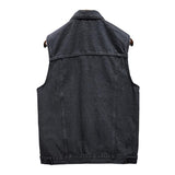 Men's Vintage Washed Lapel Lapel Single Breasted Denim Vest 25518200M