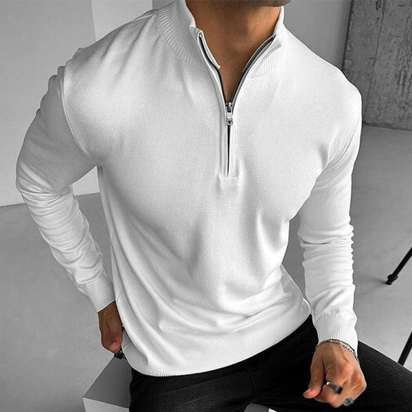 Men's Retro Casual Stand Collar Solid Color Sweater 37222209TO