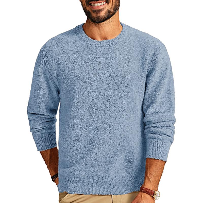 Men's Solid Color Plush Round Neck Long Sleeve Sweatshirt 48577116Y