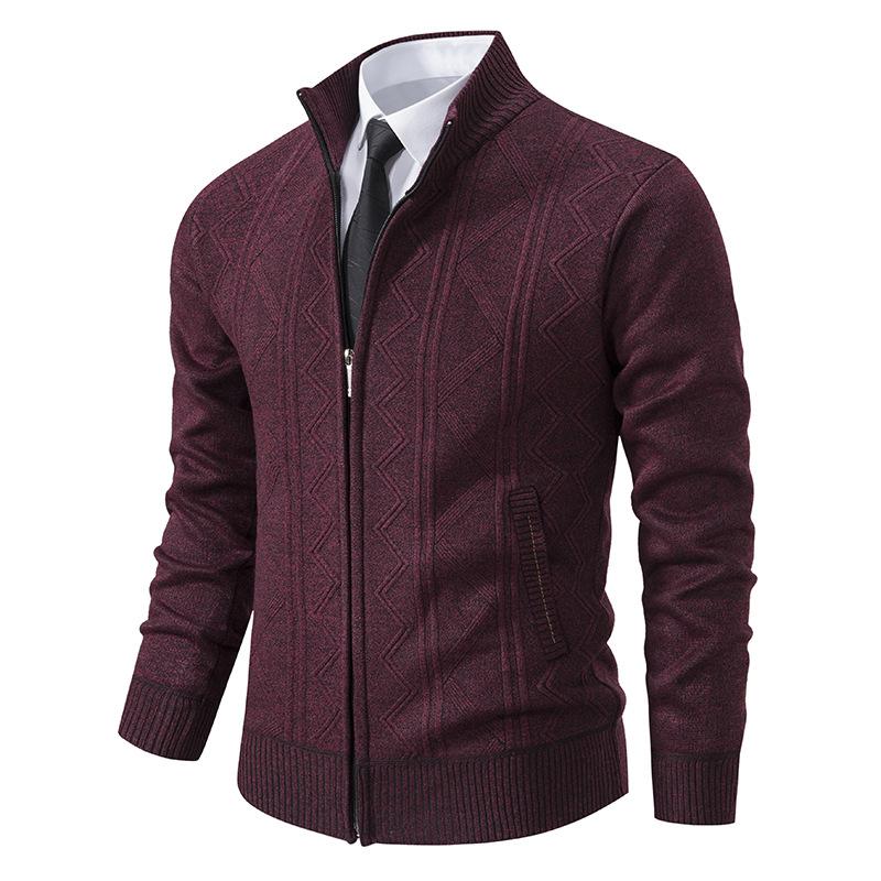 Men's Zipper Stand Collar Casual Knit Cardigan 97979715F