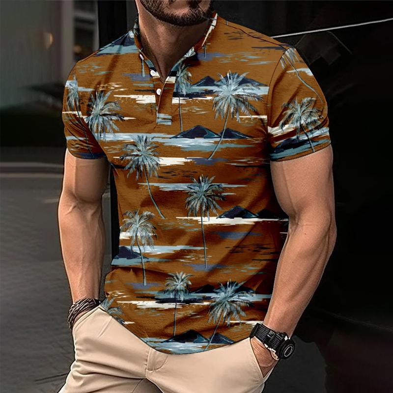 Men's Palm Hawaiian Print Button Down Short Sleeve T-Shirt 88497448X