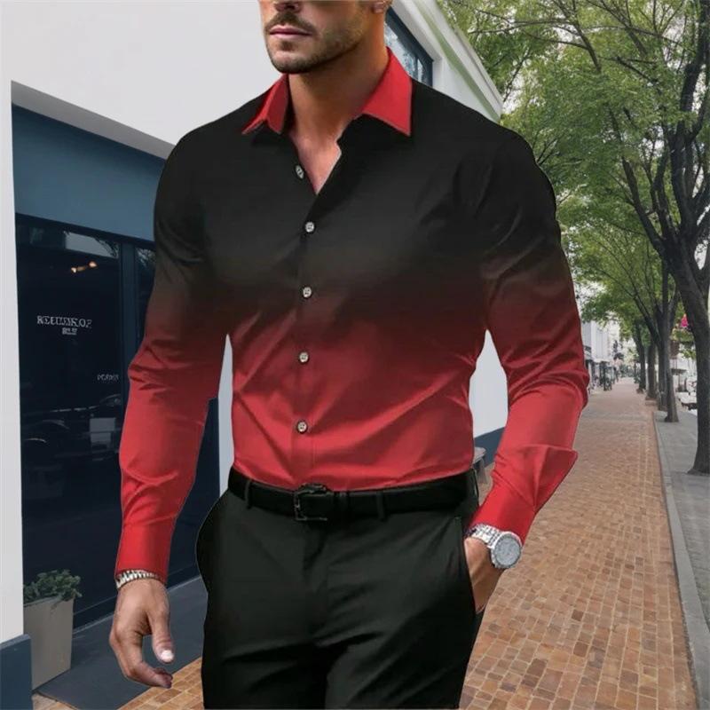 Men's Gradient Lapel Button Loose Long Sleeve Shirt 28602919X