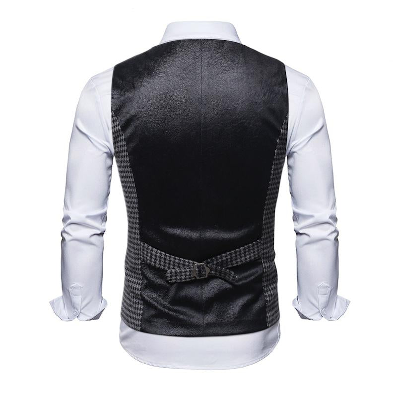 Men's Vintage Houndstooth Single Breasted V-Neck Suit Vest 97818421Y