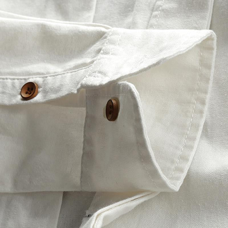 Men's Cotton and Linen Vintage Stand Collar Shirt 77017951U