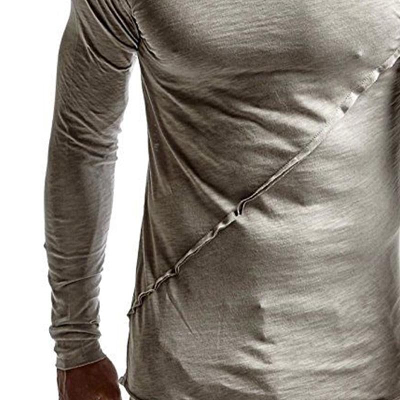 Men's Light Gray Paneled Solid Color Long-sleeved T-shirt 53982989U