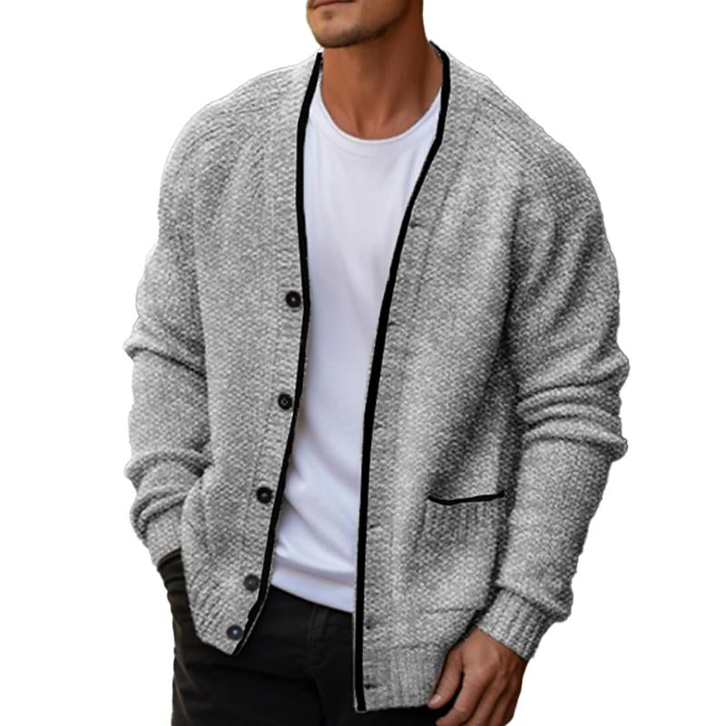 Men's Comfortable And Casual V-Neck Solid Color Knitted Cardigan 77802398Y