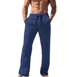 Men's Cotton and Linen Solid Color Elastic Trousers 16683097X