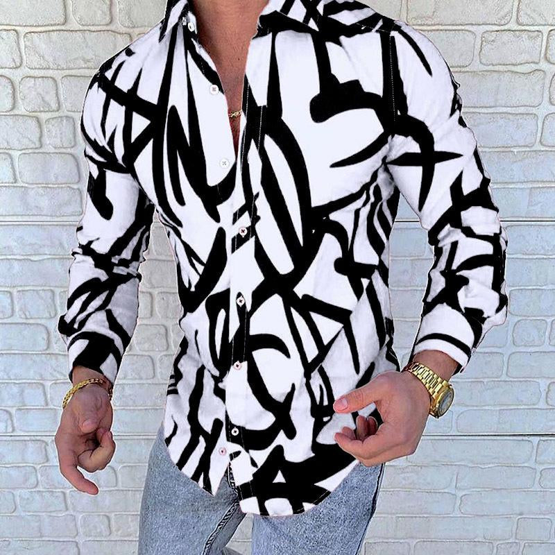 Men's Printed Slim Fit Casual Long Sleeve Shirt 46623272U