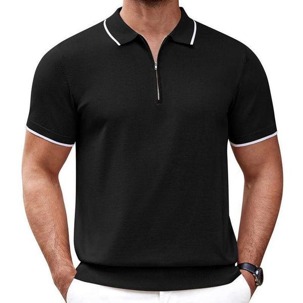 Men's White Line Stitching Lapel Short Sleeve Polo Shirt 7673085Z