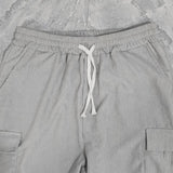 Men's Solid Loose Corduroy Multi-pocket Elastic Waist Casual Trousers 29659236Z