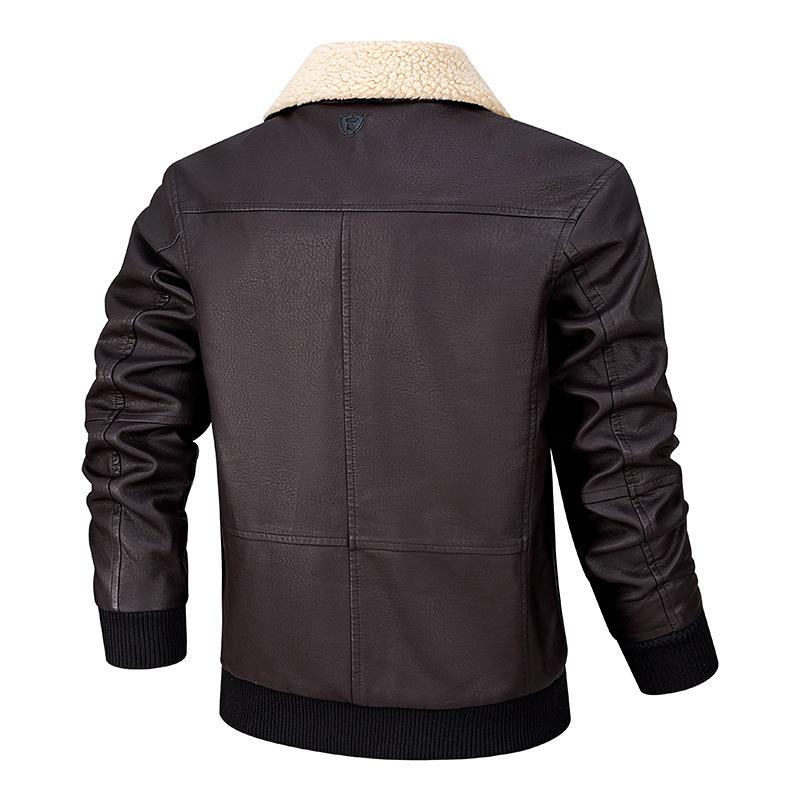 Chaqueta de cuero con solapa de felpa informal para hombre 18414490Y