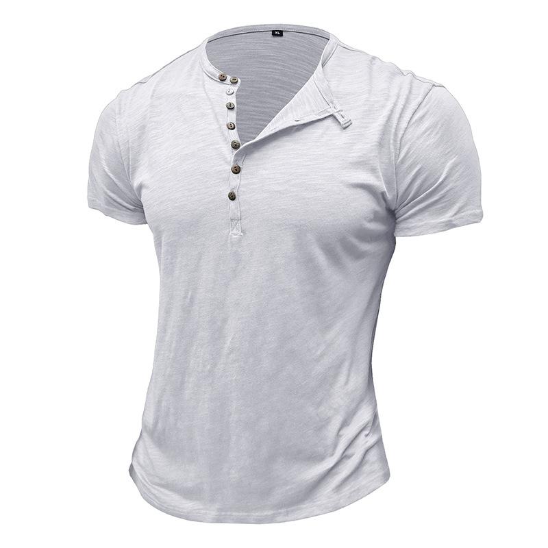 Men's Casual Solid Color Henley Collar Short Sleeve T-Shirt 45227245M