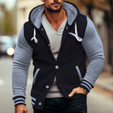 Men's Casual Color Block Hooded Sweatshirt Baseball Jacket 34943883Y