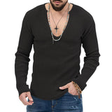 Men's Casual Solid Color V-Neck Long Sleeve Knitwear 93625426Y