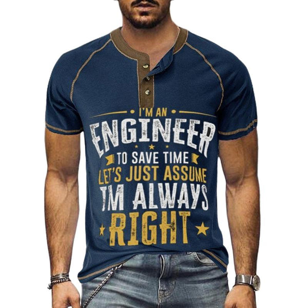 Men's Letter Print Outdoor Vintage Short Sleeve Henley T-Shirt 66706979X