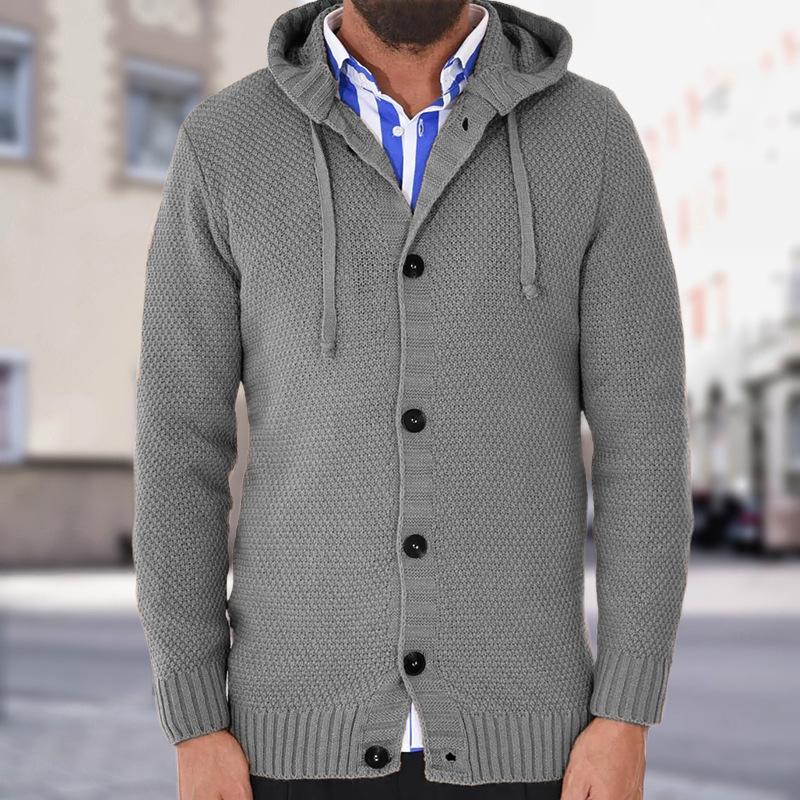 Men's Casual Solid Color Hooded Single-Breasted Slim Fit Knit Cardigan 90717958M