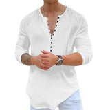 Men's Casual Solid Color V Neck Henley Neck Long Sleeve Shirt 13610037Y