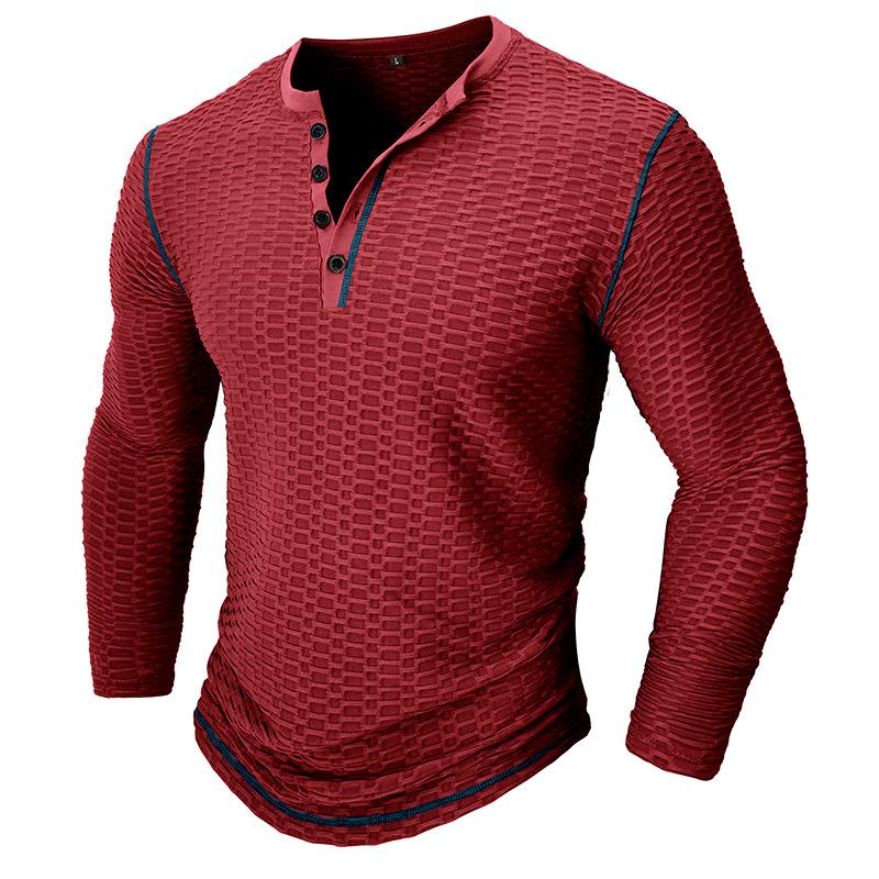 Men's Casual Henley Collar Slim Fit Breathable Long Sleeve T-Shirt 82216399M