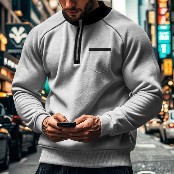 Men's Casual Stand-up Collar Half-zip Fleece Colorblock Loose Sweatshirt 60133265M