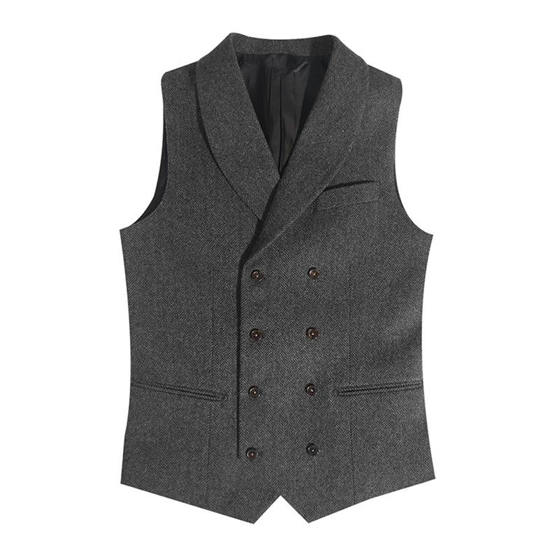 Men's Vintage Lapel Double Breasted Herringbone Slim Fit Suit Vest 66477441M