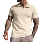 Men's Waffle Loose Short Sleeve Solid Color Casual Lapel Polo Shirt 49265793Z