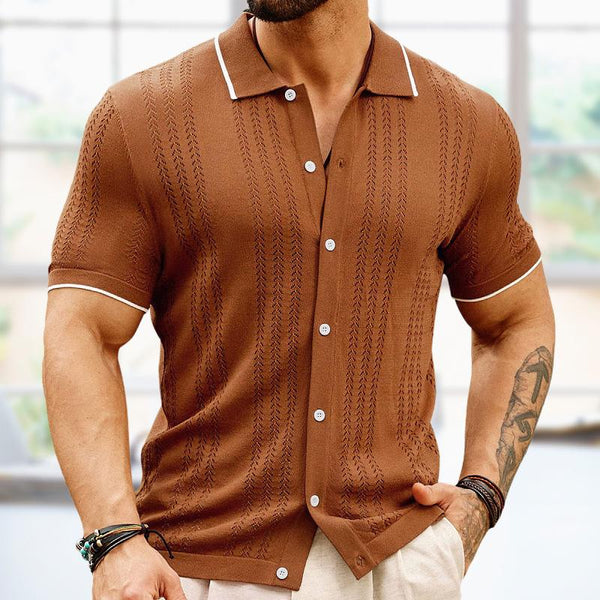 Men's Lapel Contrast Color Single-Breasted Sweater POLO Shirt 96342189X