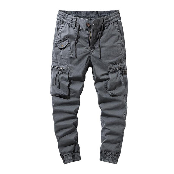 Men's Casual Solid Color Elastic Waist Multi-Pocket Cotton Cargo Pants 76185960M