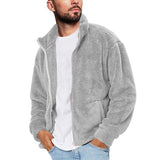 Men's Casual Stand Collar Plush Warm Zip Jacket 12402390M