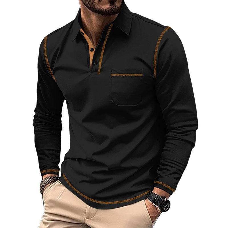 Men's Casual Long-sleeved Lapel POLO Shirt 69034556X