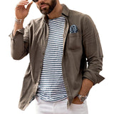 Men's Solid Color Lapel Cotton and Linen Jacket 94416501X
